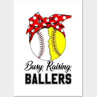 Busy Raising Ballers Red Bow Softball Baseball Posters and Art